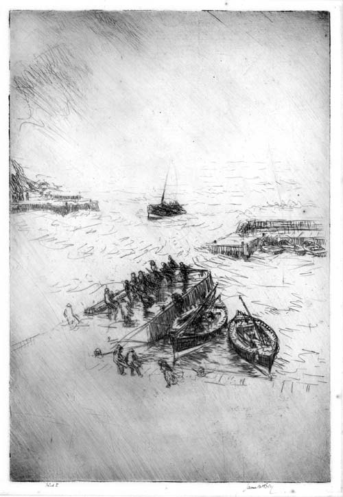 JAMES McBEY, Newburgh, Aberdeen 1883 – 1959 Tangiers. Gale at Port Erroll Hardie. This original drypoint is for sale, priced £600