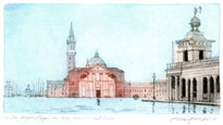 BRIAN DENYER-BAKER R.E. (Born Storrington, Sussex 1949). San Giorgio Maggiore from the Grand Canal, Venice. This etching is Sold
