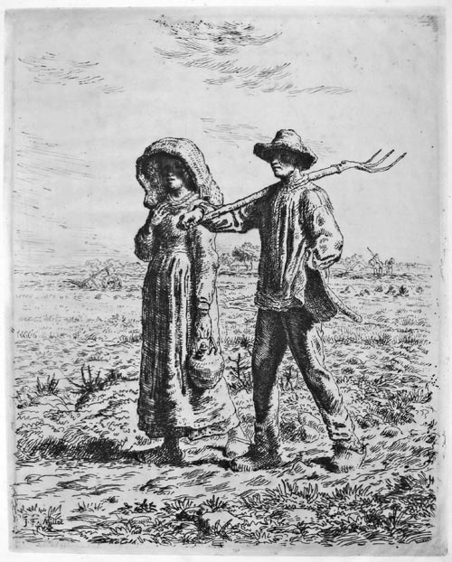 JEAN FRANÇOIS MILLET, Gruchy, Normandy 1814 – 1875 Barbizon. Le Départ pour le Travail. Original etching, 1863.