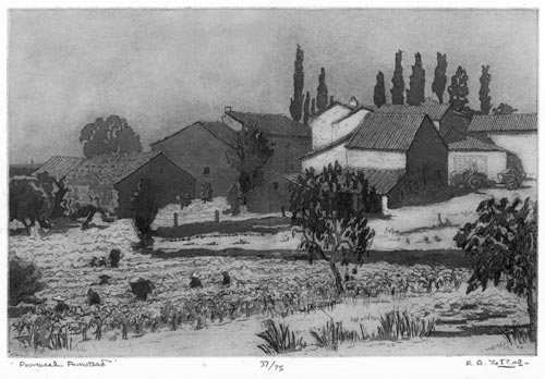 RACHEL ANN LE BAS R.E. Born Camberley 1923. Provençal Farmstead. Original etching and aquatint, c1960’s. This artwork is for sale, priced £165