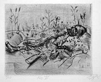 Otto Dix: Dead Soldier. Drypoint