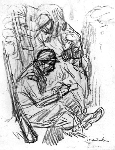 Theophile Steinlen: Soldier sketching. 1915