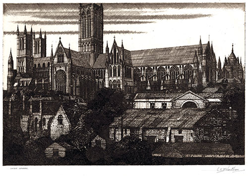 CLARENCE E BLACKBURN, Stoke on Trent 1914 – 1984 Hampton Wick. Lincoln Cathedral, Original etching, signed in pencil and entitled.