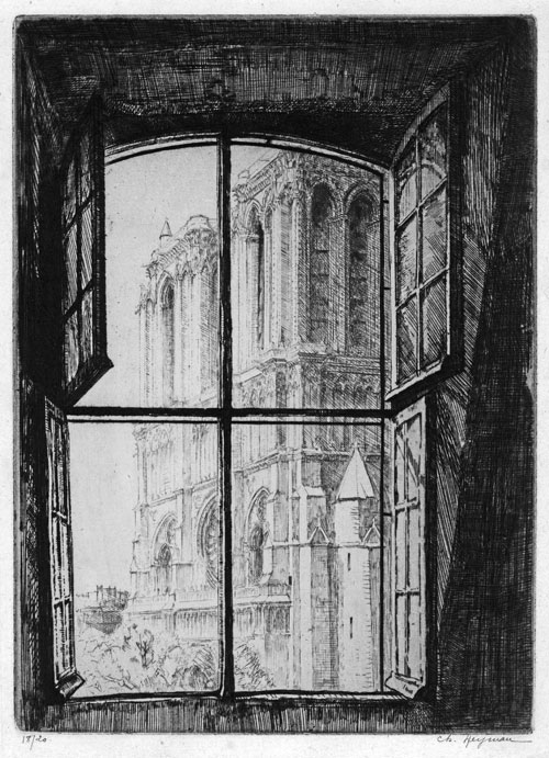 Charles Heyman: Notre Dame vue d’une Fenêtre de l’ancien Hôtel-Dieu, Paris. This original drypoint has been sold