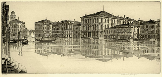 JOHN TAYLOR ARMS R.E., Washington DC 1887 – 1953 New York. Venetian Mirror - The Grand Canal, Venice. Original etching, 1935.