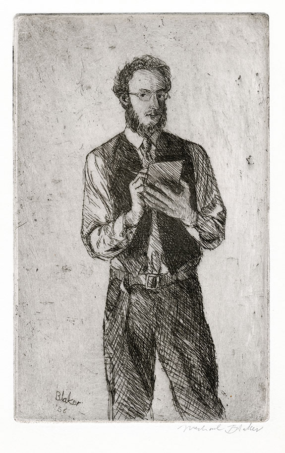 The Works of Michael Blaker | Exhibition by Elizabeth Harvey-Lee | Self Portrait etching, aged 28