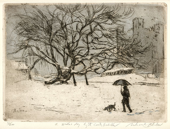 The Works of Michael Blaker | Exhibition by Elizabeth Harvey-Lee | A Winter's day by the Castle, Rochester