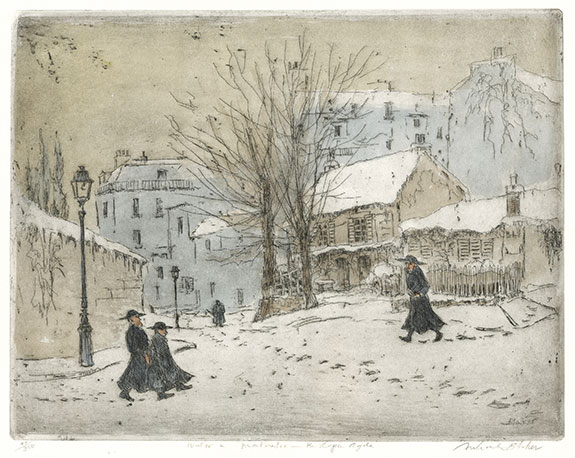 The Works of Michael Blaker | Exhibition by Elizabeth Harvey-Lee |  Winter in Montmartre – the Lapin Agile