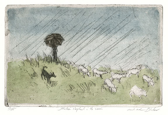 The Works of Michael Blaker | Exhibition by Elizabeth Harvey-Lee | Italian shepherd in the rain