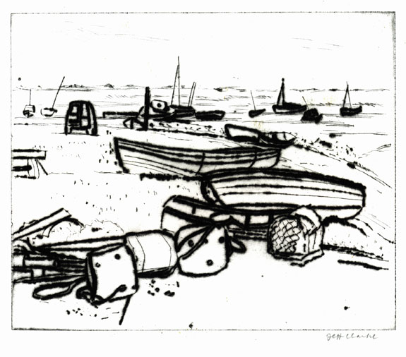 Jeff Clarke at 80 | Exhibition by Elizabeth Harvey-Lee | Brancaster Staithe – Beached Boats