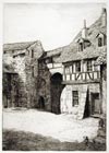 Isabel Codrington, Swimbridge, Devon 1874 – 1943 Minehead, Somerset. Courtyard, Bamberg. Original etching, c1930.