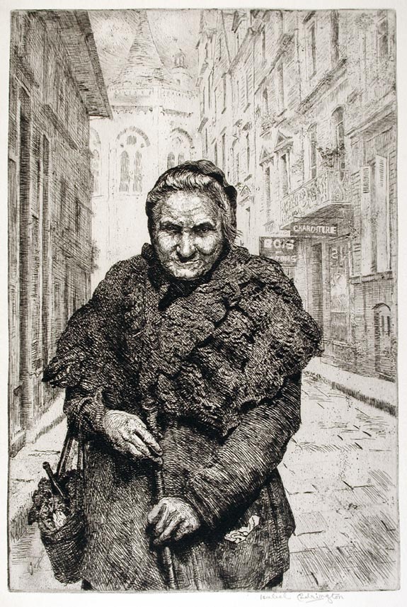 Isabel Codrington, Swimbridge, Devon 1874 – 1943 Minehead, Somerset. Grand’mère Cottet. Original etching, c1934.