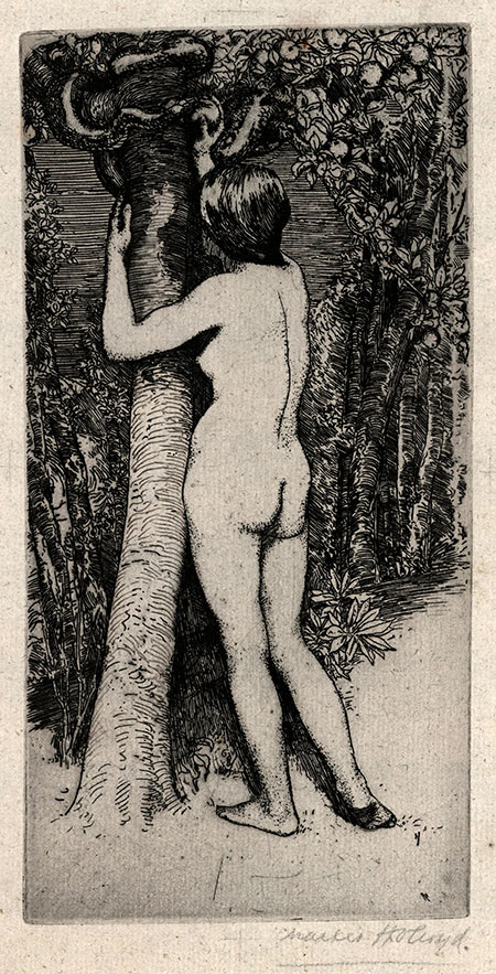 Charles Holroyd,  Eve and the Serpent.  Original etching on zinc, 1899. 