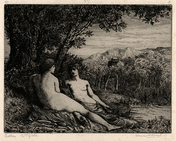Charles Holroyd. Bathers (Plate 2) or Nymphs by a Lake.  Original etching, 1893-94.