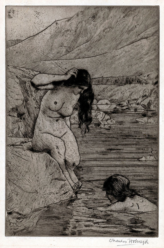 Charles Holroyd. Nymphs of a Mountain Stream. Original etching and drypoint, 1908.