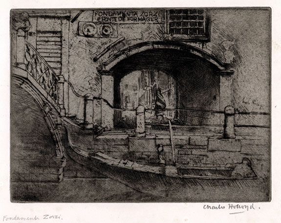 Charles Holroyd, Fondamente Zorzi and Ponte de Formager.  Original etching, 1912-13. 