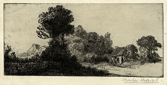 Charles Holroyd, Landscape with a dark tree – Wickersley , Yorkshire. Original etching, 1895-96. 