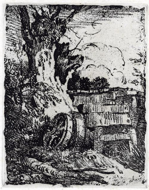 The Norwich School of Artists. John Crome, Norwich 1768 – 1821 Norwich. Waggon wheels at the foot of a Tree. Original soft-ground etching, c 1811-12.