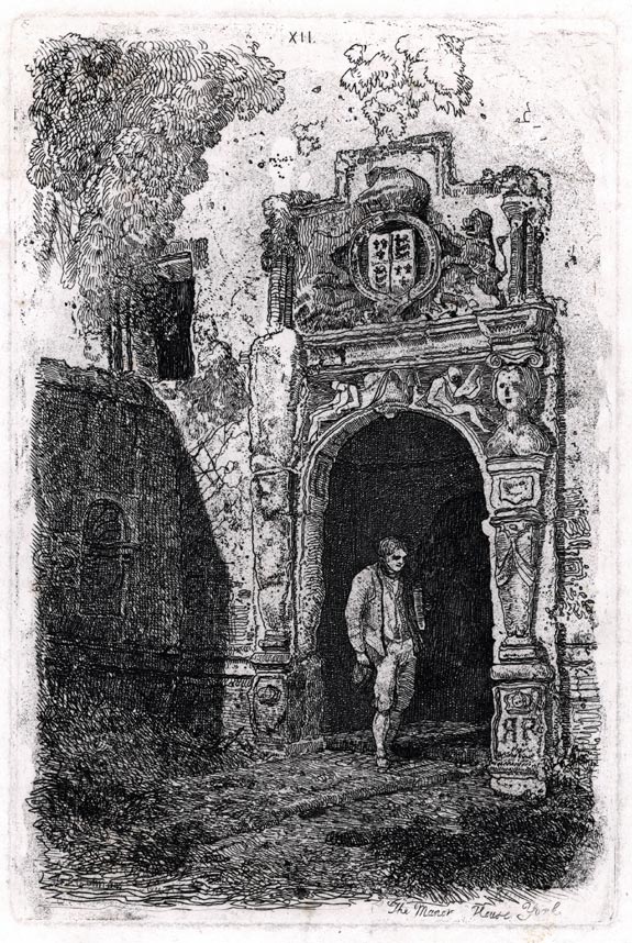 The Norwich School of Artists. John Sell Cotman, Norwich 1782 – 1842 London. (A Figure in Oriental dress) and (A Moated Chateau). Two etchings on a single plate, presumably post 1834.