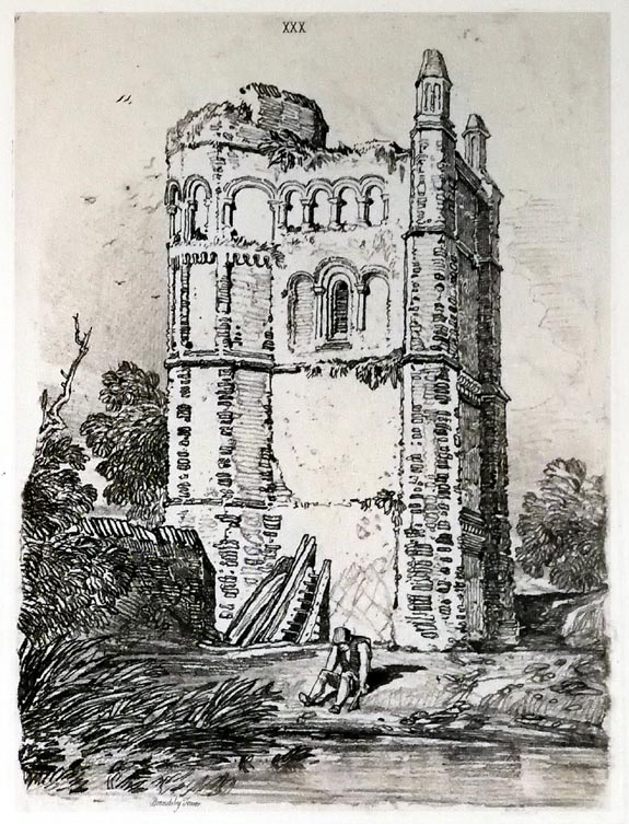 The Norwich School of Artists. John Sell Cotman, Norwich 1782 – 1842 London. (A Figure in Oriental dress) and (A Moated Chateau). Two etchings on a single plate, presumably post 1834.