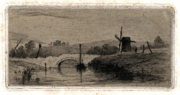 The Norwich School of Artists. Henry Ninham, Norwich 1793 – 1874 Norwich. Bridge and Mill, Composition. Two impressions, issued in 1875.