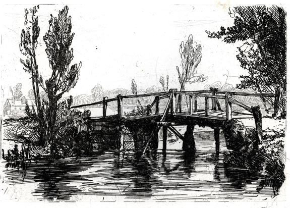 The Norwich School of Artists. Edward Thomas Daniell, London 1804 – 1842 Antalya, Turkey. Flordon Bridge. Original etching, 1825.