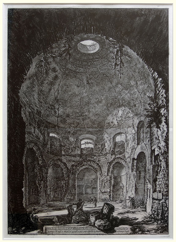 Gianbattista Piranesi, Mozano di Mestre, Venice 1720 – 1778 Rome. So-called Tempio della Tosse, near Tivoli – Interior Upright. Original etching, 1764.