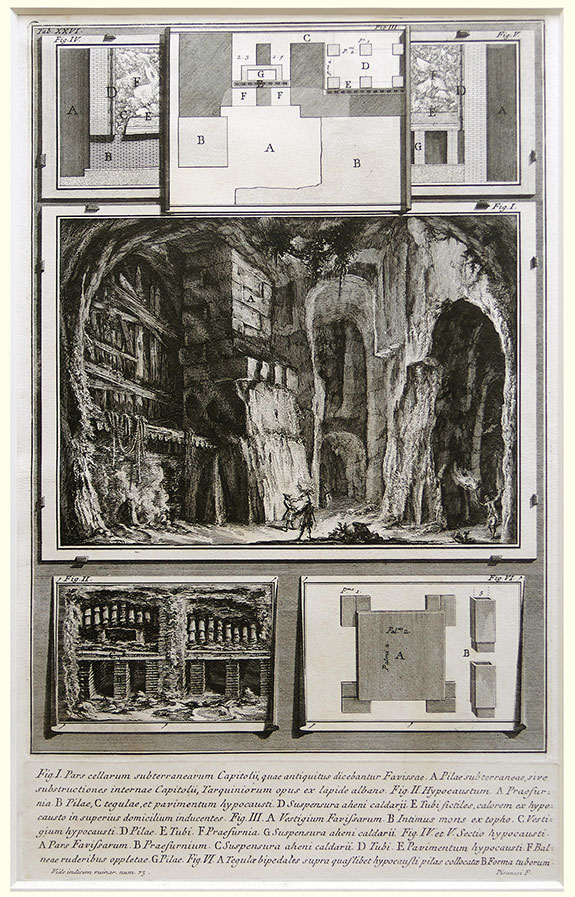 Gianbattista Piranesi, Mozano di Mestre, Venice 1720 – 1778 Rome. Pars cellarium subterranearum Capitolii, quae antiquitus dicebantur Favisse. Original etching, 1762.