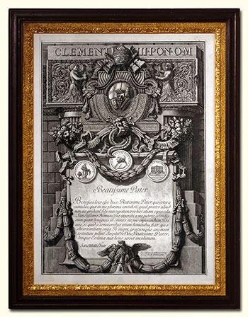 Gianbattista Piranesi, Mozano di Mestre, Venice 1720 – 1778 Rome. Frontispiece to Lapides Capitolini – The Dedication to Pope Clement XIII. Original etching, 1762.