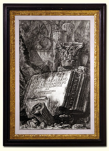 Gianbattista Piranesi, Mozano di Mestre, Venice 1720 – 1778 Rome. Title to Antichità d’Albano e di Castel Gandolfo Descritte ed Incise da Giovambatista (sic) Piranesi. Original etching, 1764.