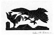 CELIA M FIENNES, 1902 – 1998 Culworth, Oxfordshire. Cockerel & Eagle. This original wood engraving is for sale, priced £125