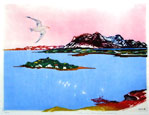 STANLEY REGINALD WILSON, 1890 – 1973.Gulls at Sunset in the Scottish Islands. This original drypoint is for sale, £950