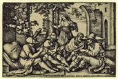SEBALD BEHAM, Nuremberg 1500 – 1550 Frankfurt. Job in conversation with his Friends, 1547. This original engraving is for sale, priced £1500