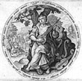 CRISPIN DE PASSE the Elder, Arnemuiden 1589 – 1637 Utrecht. Terpsichore – Muse of choral Song and Dance. This engraving, c1600.