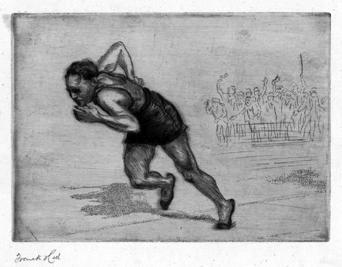 FRANK HILL, Wandsworth 1881-1981. The Sprinter. This original etching & drypoint, c1935, is for sale, priced £200