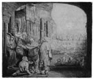 REMBRANDT Harmensz. van Rijn, Leyden 1606 – 1669 Amsterdam. Peter and John at the Gate of the Temple. This original etching, 1659