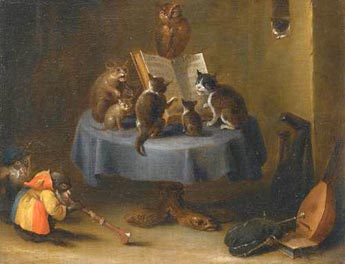 David Teniers, Cat Concert. Oil painting, c1740, Staats Gemalde , Neuburg.