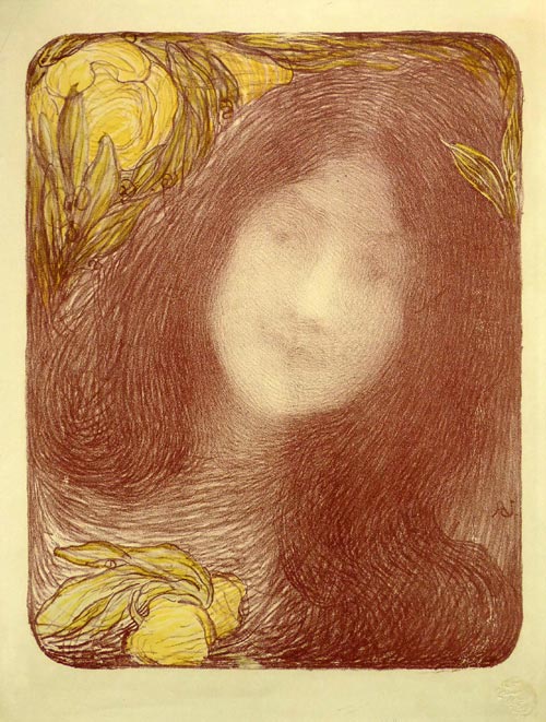 EDMOND AMAN-JEAN, Chevry-Cossigney 1860 – 1936. Sous les Fleurs. Original two-colour lithograph, 1897. For sale, priced £400