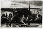 CAMILLE PISSARRO, St Thomas, Danish Antilles 1830 – 1903 Paris. Eglise et Ferme d’Eragny. Original etching, c1890.