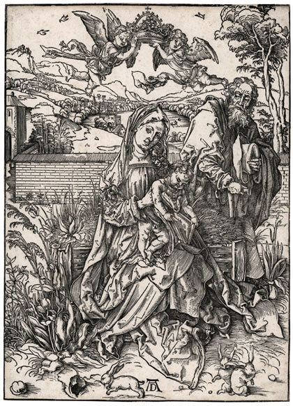 DÜRER, Nuremburg 1471 – 1528.The Holy Family with three Hares. Woodcut, c1496-97. This woodcut is for sale, priced £2250