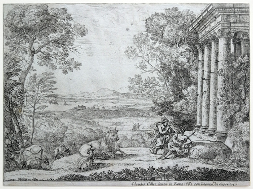 CLAUDE GELLEE, le Lorrain, Chamagne, Duchy of Lorrain 1600 - 1682 Rome. Mercury & Argos. Original etching, 1662. For sale, priced £250