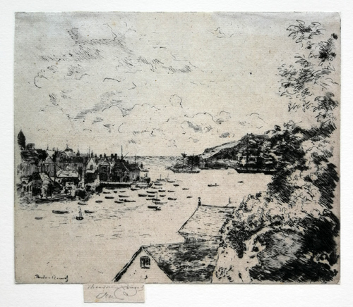 THEODORE ROUSSEL, Lorient, Brittany 1847 - 1926 St Leonards on Sea. The Port of Fowey. Original etching, 1911. For sale, priced £650 