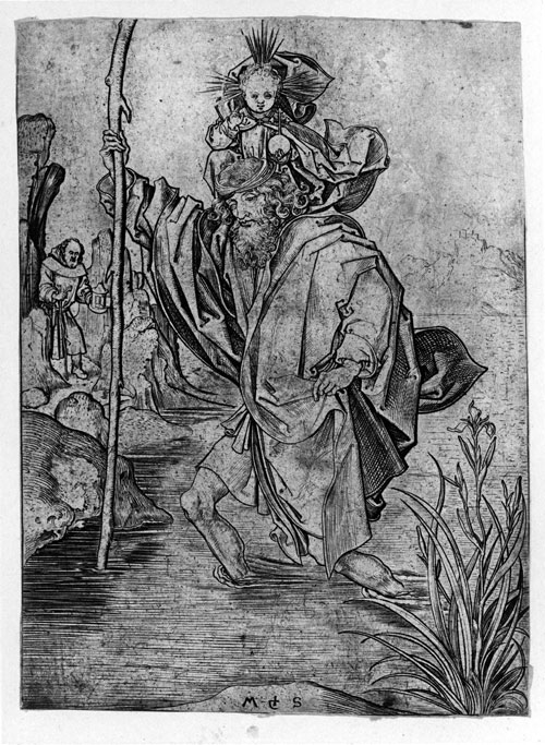 MARTIN SCHONGAUER, Colmar c1450 – 1491 Colmar. St Christopher. Original engraving, c1480. This print is for sale, priced £5000
