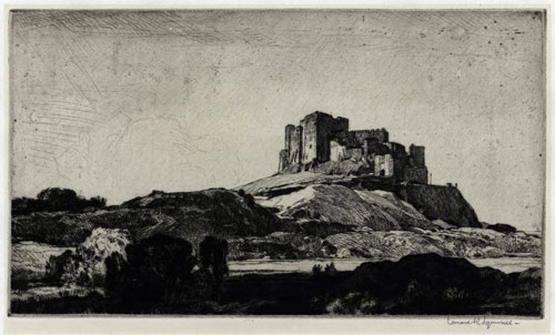 LEONARD R. SQUIRRELL R.E., R.W.S., Ipswich 1893 – 1979 Suffolk. Bamburgh Castle. Original drypoint, 1932. This print is for sale, priced £200