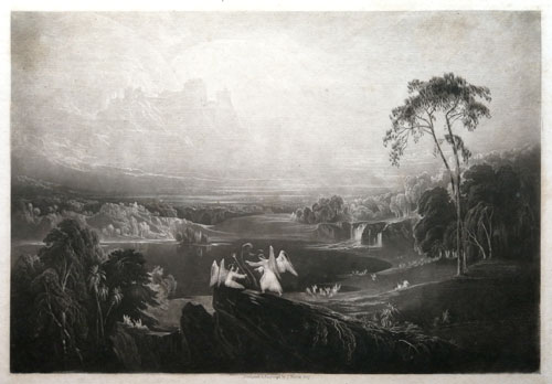 JOHN MARTIN, Hayden Bridge, Northumberland 1789 – 1854 London. Heaven – the Rivers of Bliss. Original mezzotint, 1824-25. This print is for sale, priced £200