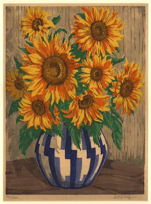 MARTIN ERICH PHILIPP, Zwickau 1887 – 1973 Dresden. Summer Bouquet in a blue Jug. Original colour woodcut, 1927. This print is for sale, priced £250.