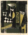 J T MEAGHER. Still life on a table top. Original three-colour lithograph, 1957. 