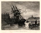 MATTHEW WHITE RIDLEY, Newcastle upon Tyne 1837 – 1888 London. A Collier in Bristol Harbour. Original etching, 1890. This print is for sale, priced £100