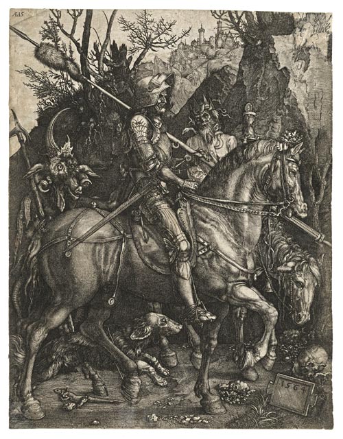 JAN WIERIX, Antwerp 1549 – c1620 Brussels. Dürer’s Knight Death and the Devil. Engraving, 1564.