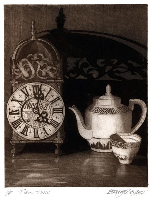 BRIAN DENYER-BAKER A.R.C.A., Born Storrington, Sussex 1940. Tea time. Original aquatint,1998. 